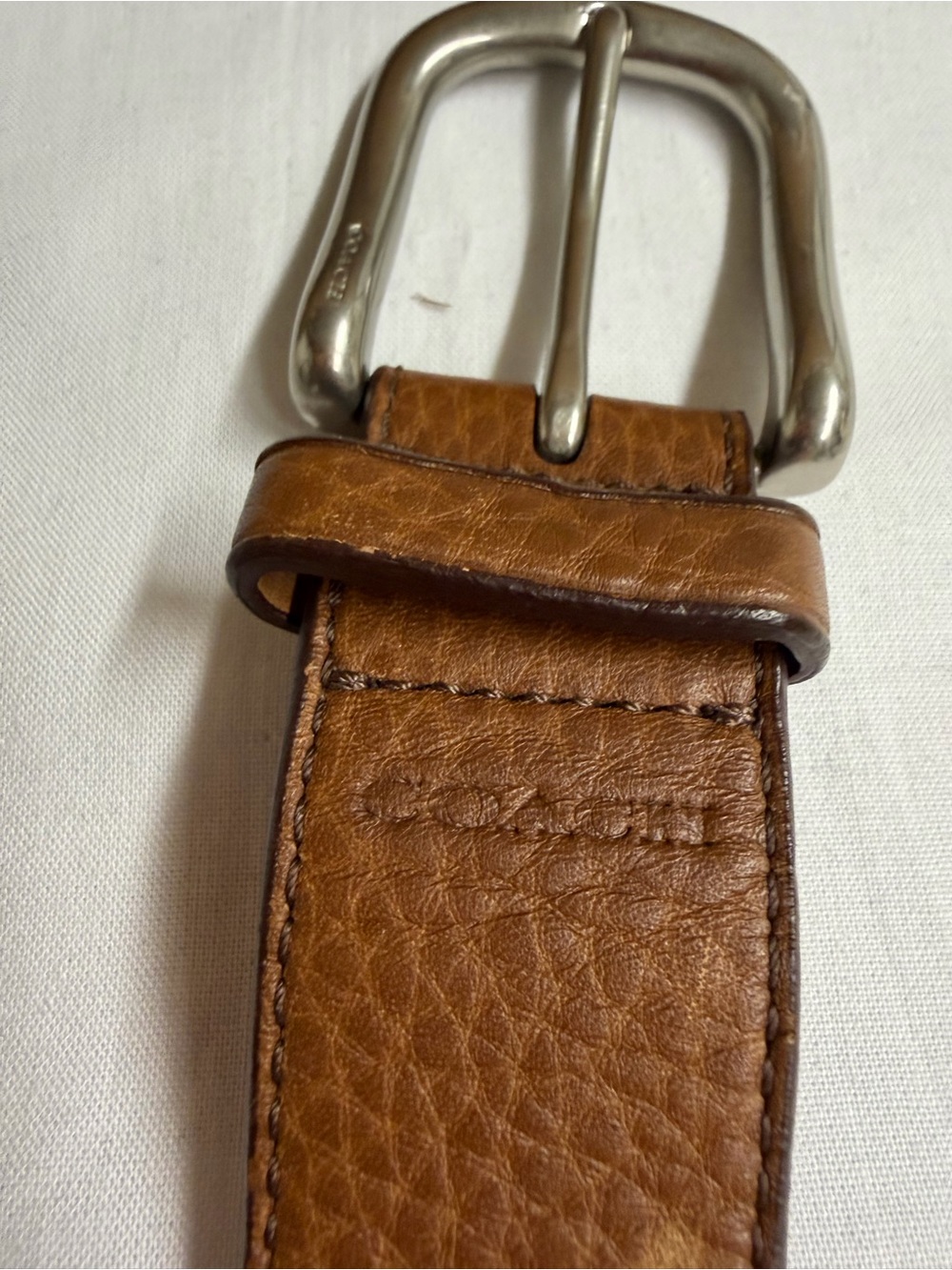 Coach Men's Brown Leather Belt with Silver Buckle